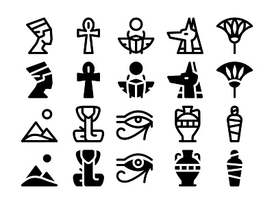 Ancient Egypt Icon Set ancient anubis collection design egypt egyptian horus icon icons illustration mummy nefertiti pyramids scarab set snake symbol symbols travel vector