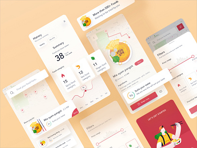 All about Indonesian foods 🍜 card chart clean cute dashboard filter food icon illustration indonesia ios landing light menu mobile onboarding profile red ui website