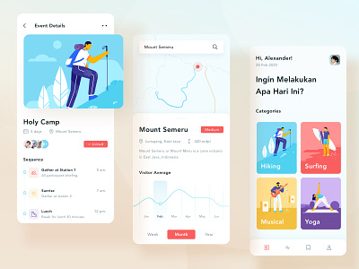 Explore your hobbies android app card chart clean dashboard icon illustration ios landing map menu mobile mount music nav photo profile ui website