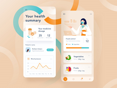 Health controller app app blue chart clean dashboard doctor health illustration landing medical medicine menu mobile modern orange pastel profile profiles ui website