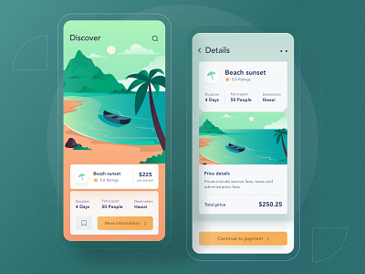 Trip mobile app android beach blue card clean dashboard greent icon illustration ios landing minimal mobile mountain ticket trip ui website