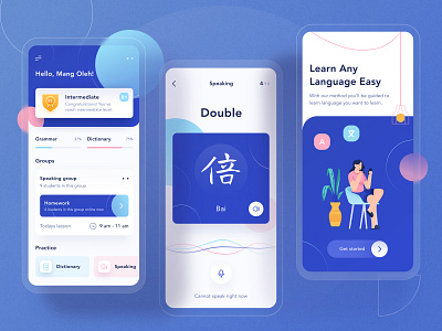 Odading App - Learning Mobile App Design 📖 anrdoid award blue card chart clean community dashboard icon illustraion ios landing page learning onboarding process profile sound ui voice white