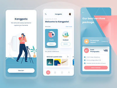 Kangpoto mobile 3d android app business card chart dashboard design gradient green illustration landing mobile onboarding package photo pricing profile triangle ui