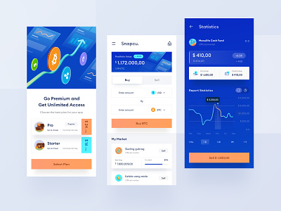 Crypto mobile app design analystic android buy chart clean crypto dashboard icon illustration invest ios mobile modern money nft phone sell trading ui website