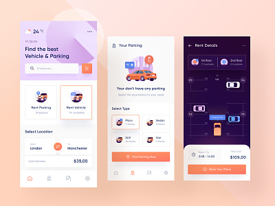 Parking lot mobile app design concept