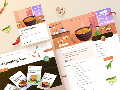 Web Recipe Design 🍔 brown burger chart chef clean cook dashboard desktop food fruit health icon illustration kitchen landing mobile recipe vegtable website