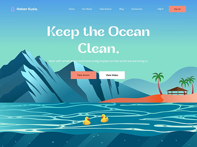 Ocean Pollution Landing Page Animation 🐳 animation beach blue designui earth fish gogreen human illustration interaction landing page ocean orely parallax pollution smooth waste water website whale