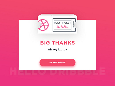 HELLO DRIBBBLE app button clean design dribbble flat invitation modern ticket web website white