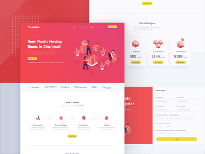 Packer box landing page app box branding chart clean dashboard design desktop icon illustration landing page mobile onboarding pricing profile red ui web website yellow