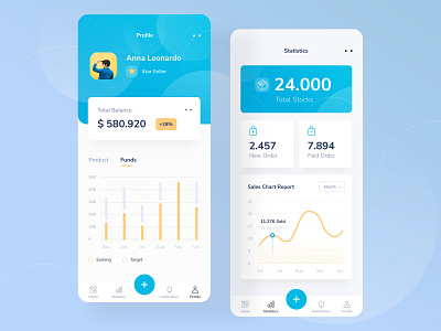 E Commerce profile 👜 android app blue card chart clean color dashboard desktop illustration menu mobile money photo profile shopping ui wallet website white