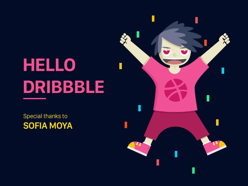 Hello Dribbble ! animation character debut dribbble gif animation jump