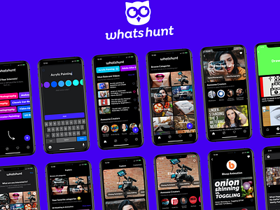 WhatsHunt: Learn Anything! App Design & Build V2 app branding dark mode design education elearning mobile ux