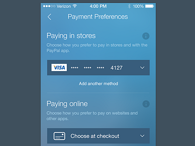 Payments Preferences app iphone mobile payments