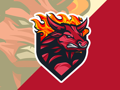 Bull with Fire Mascot Logo