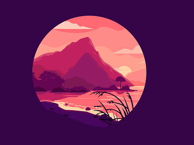 Vector drawing landscape, mountain view