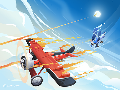 Hunt in the sky aircraft airplane cloud engine illustration inkscape moon propeller ww1