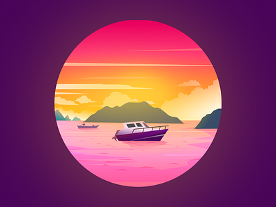 Boat sea nature boat cloud illustration inkscape landscape mountain nature pink sea sunset