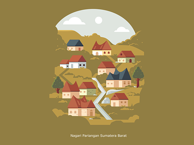 Pariangan Village in West Sumatera Indonesia house illustration inkscape landscape minagkabau moon mountain vector