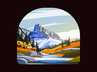 Mountain, Cabin, River cabin cloud design house illustration inkscape landscape mountain nature vector