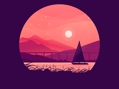 lonely ship bridge drawing grass illustration inkscape moon ship vector vehicle