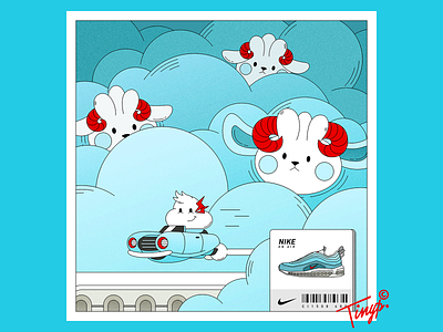 On the Cloud air car cloud cyan flat flat design idea illustration lighting nike nike shoes photoshop red sheep sneaker white