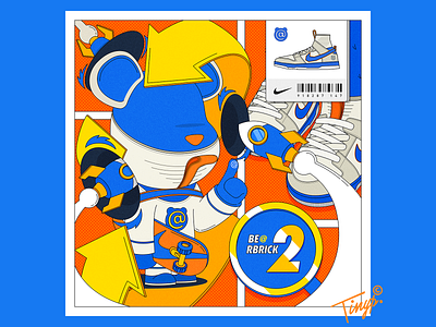 Be@rBrick bear blue design dunk flat flat design illustration magic nike nike shoes orange rocket shoe sliding plate sneaker yellow