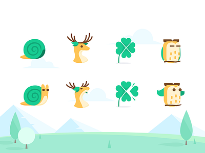 Iconset FOREST blue clover deer forest green icon iconset owl snail tree