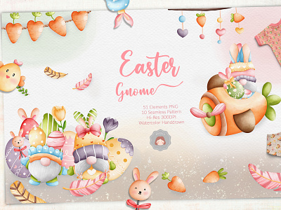 Watercolor Easter Bunny Gnome Bundle