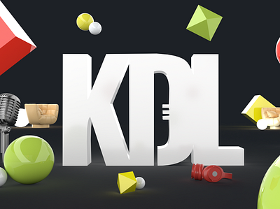 KDL Logo 3d 3d art adobe branding design dimension green headphones illustration logo microphone objects red typography vector white yellow