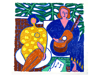 Riffing with Matisse art crayon fine art hand drawn illustration ink matisse music