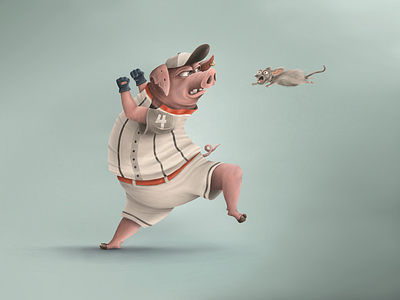 Pig playing baseball