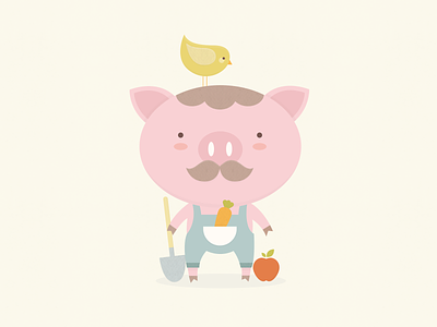 Bubbies apple bird carrot children farm farmer food illustration moustache organic pig