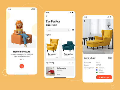Furniture Shopping App app branding design graphic design productdesign ui uidesign uiux ux uxdesign webdesign