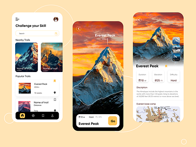 Hiking trails app ui design branding design graphic design illustration logo ui uidesign uiux ux vector