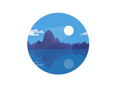 Guilin illustrator moon mountain night river scenery