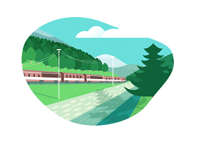 Journey app illustration illustrator logo mountain river train tree