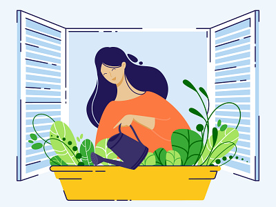 Girl with watering can art design flat illustration people person ui vector woman
