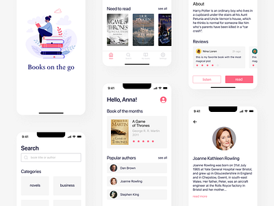 Books on the go - Reading and Listening Books App app audiobook books design listen read ui ux