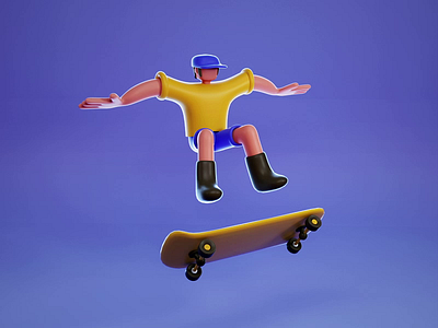 Skateboard Boy 2d 3d animation app character cinema4d design flat gif illustration logo modeling motion motion graphic skateboard ui