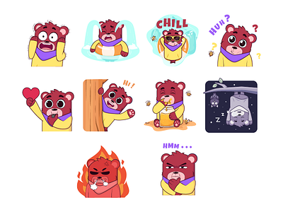 Little Bear Sticker 2d animal animation bear character design flat gif illustration logo motion motion graphic sticker ui