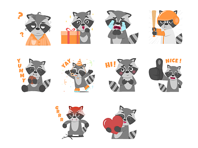 Raccoon Sticker 2d animal animation animator design flat gif illustration logo motion motion graphic racoon sticker ui