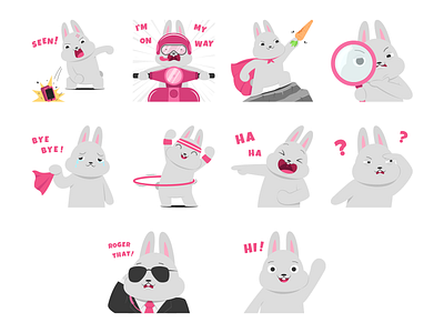 Rabbit Sticker 2d animation animator app character design flat gif illustration logo motion motion graphic rabbit sticker ui