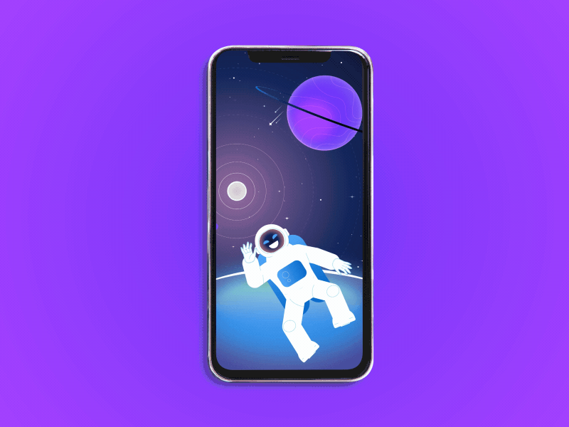 Fly in the galaxy 2d animation app app animation app design apple character color flat flatstyle gif icon illustration loop motion motion graphic uiux