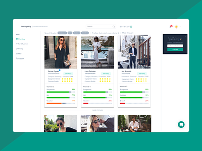 instagency Premium Dashboard influencer marketing instagram webdesign