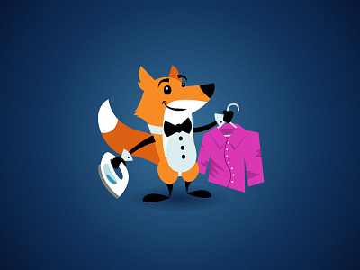 Fox Laundry Mascot bow tie cartoon cleaning dry cleaning fox illustration iron ironing laundry shirt