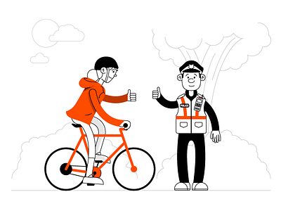 Cycling Animation animation bicycle black character clean cycling illustration line art orange police policeman startup