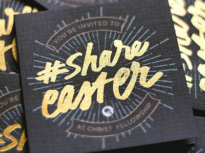 Shareeasterinvite design foil gold handwritten type invite print