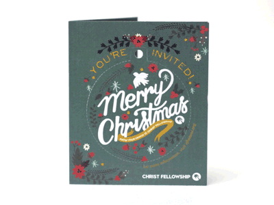 Invite Card for Christmas christmas design die cut floral gif handwritten type holiday invite perforated print script