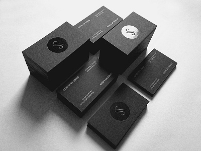 Studio St Louis Business Card black black foil business cards cards design iconic logo metallic ink minimal monogram s stamp