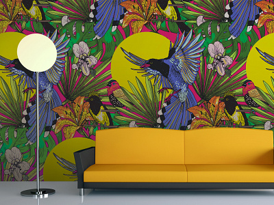 Seamless pattern with tropical birds